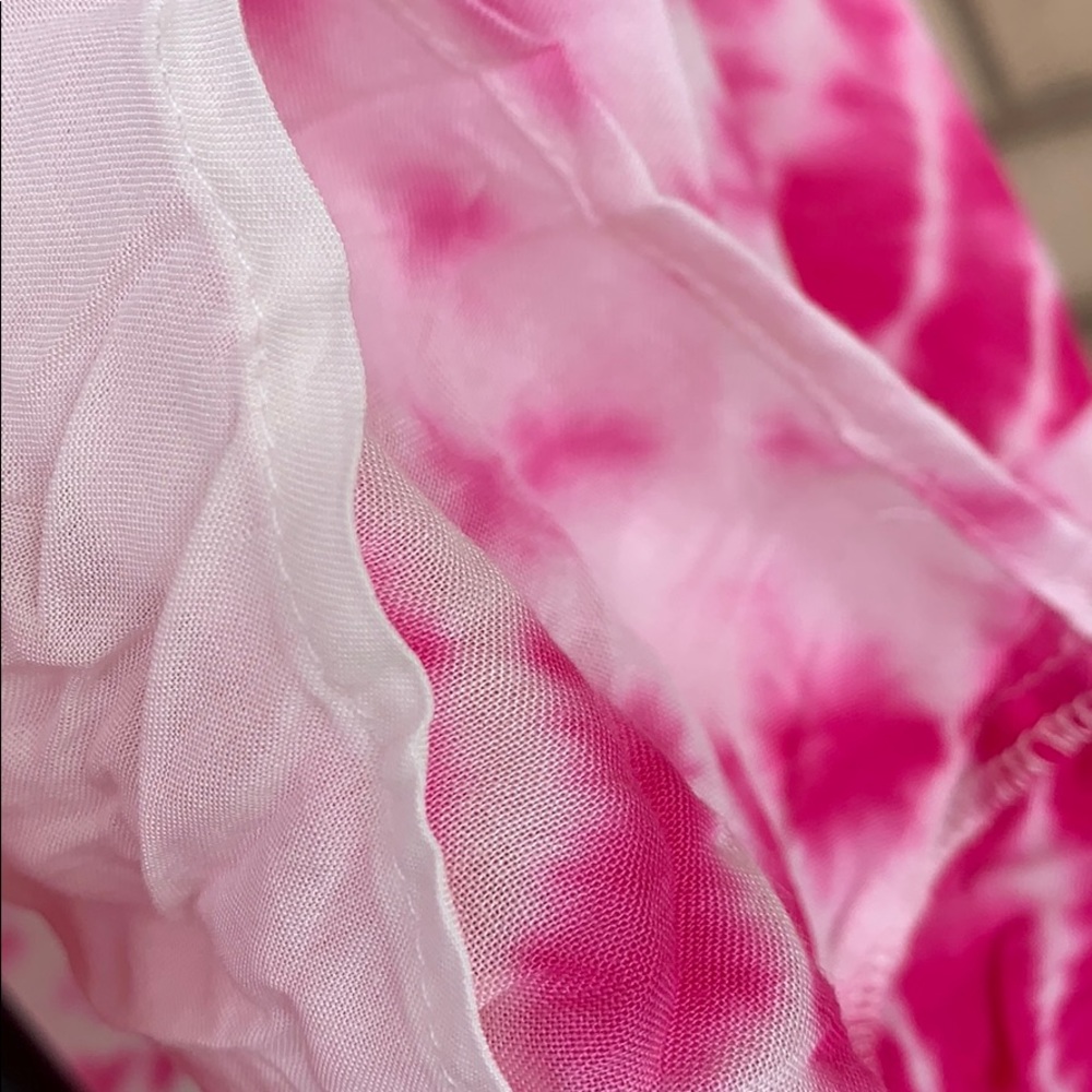 ❌DONATED❌Fuchsia Pink Tie Dye V-neck Lined Tie Shoulders Midi Dress - Picture 7 of 11